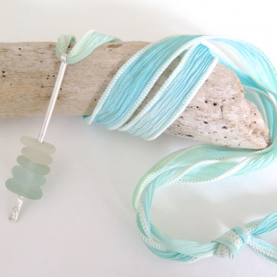 Beach glass silk wrap pendant from Spindrift Collections