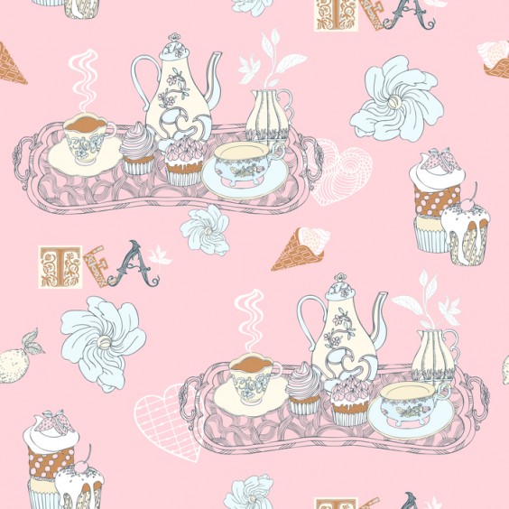 Vintage decorative background, tea time vector seamless pattern,